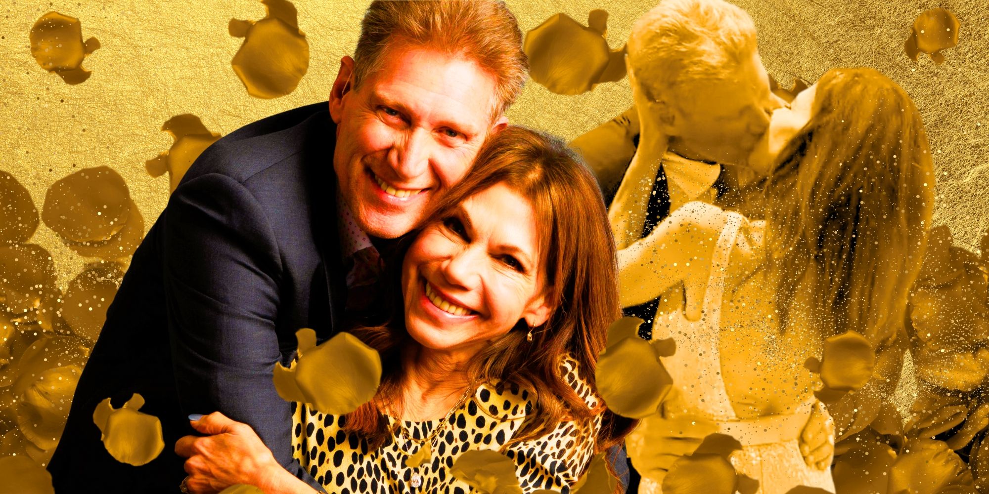 The Golden Bachelor's Gerry Turner & Theresa Nist montage with gold background