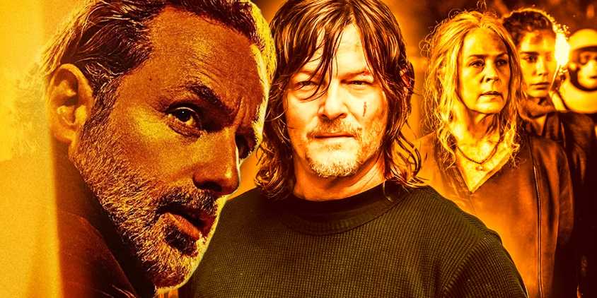 Rick Grimes next to Daryl Dixon, Carol Peletier, and Magna in The Walking Dead