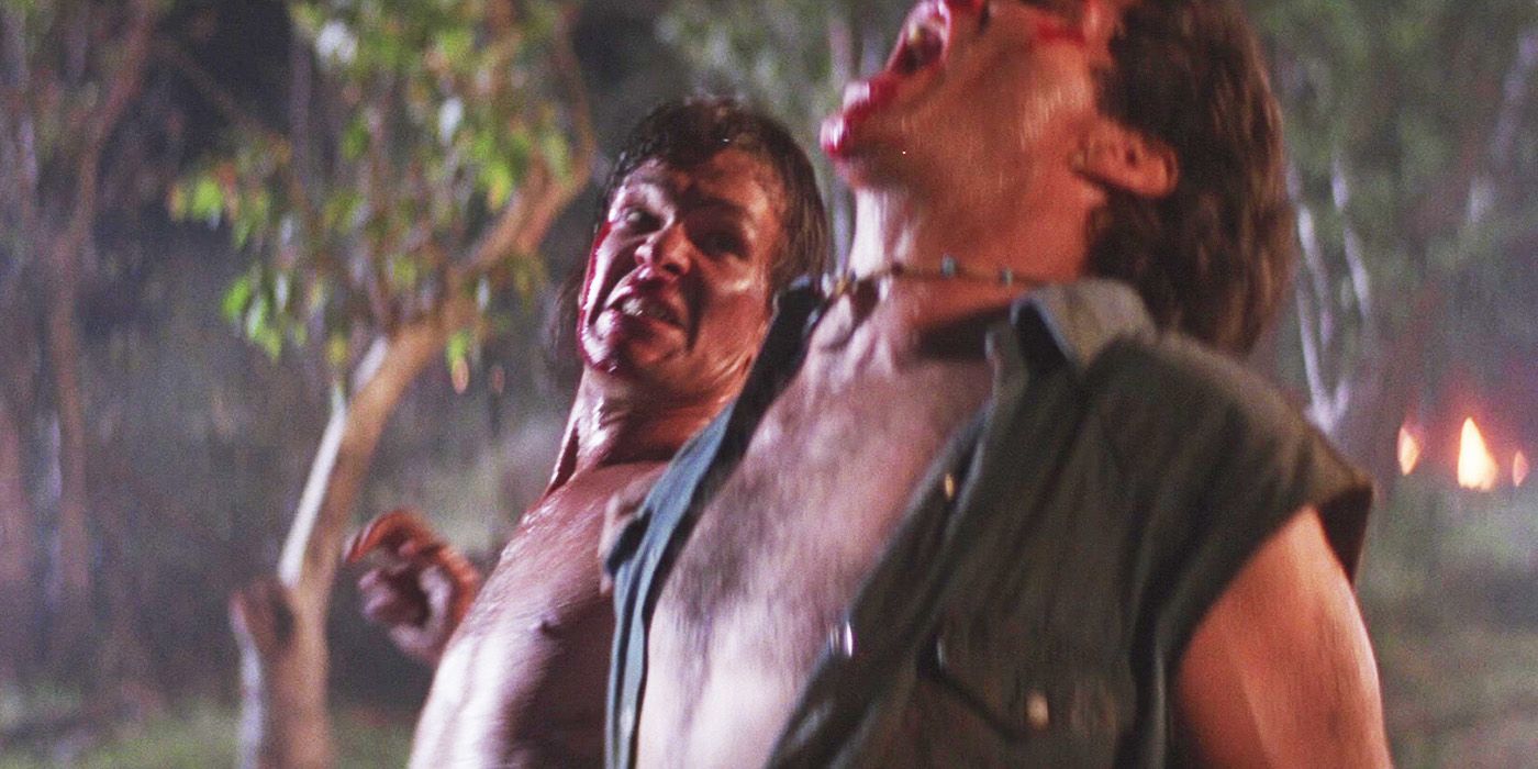 Road House 1989 Patrick Swayze's James Dalton about to rip Reno's throat out