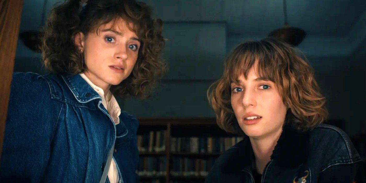 Robin and Nancy at the library in Stranger Things season 4