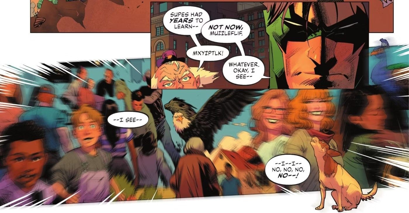 Painéis de quadrinhos: Robin fica impressionado ao usar a visão telescópica do Superman.
