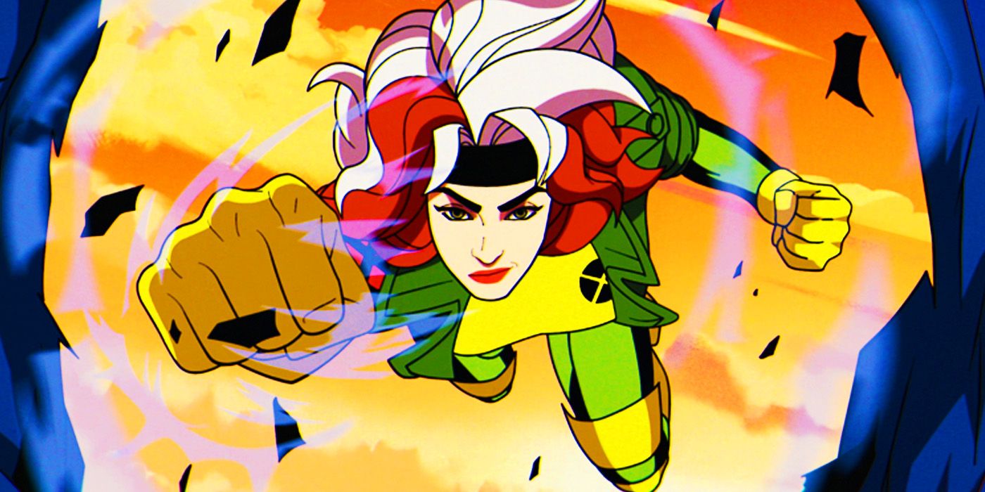 Rogue flying with her fist out in X-Men '97