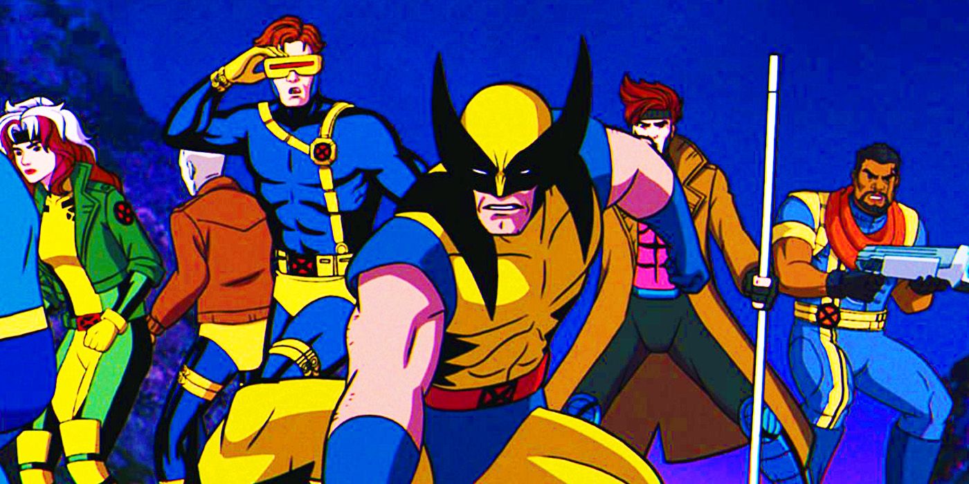 Rogue, Morph, Cyclops, Wolverine, Gambit and Bishop in costume in X-Men '97