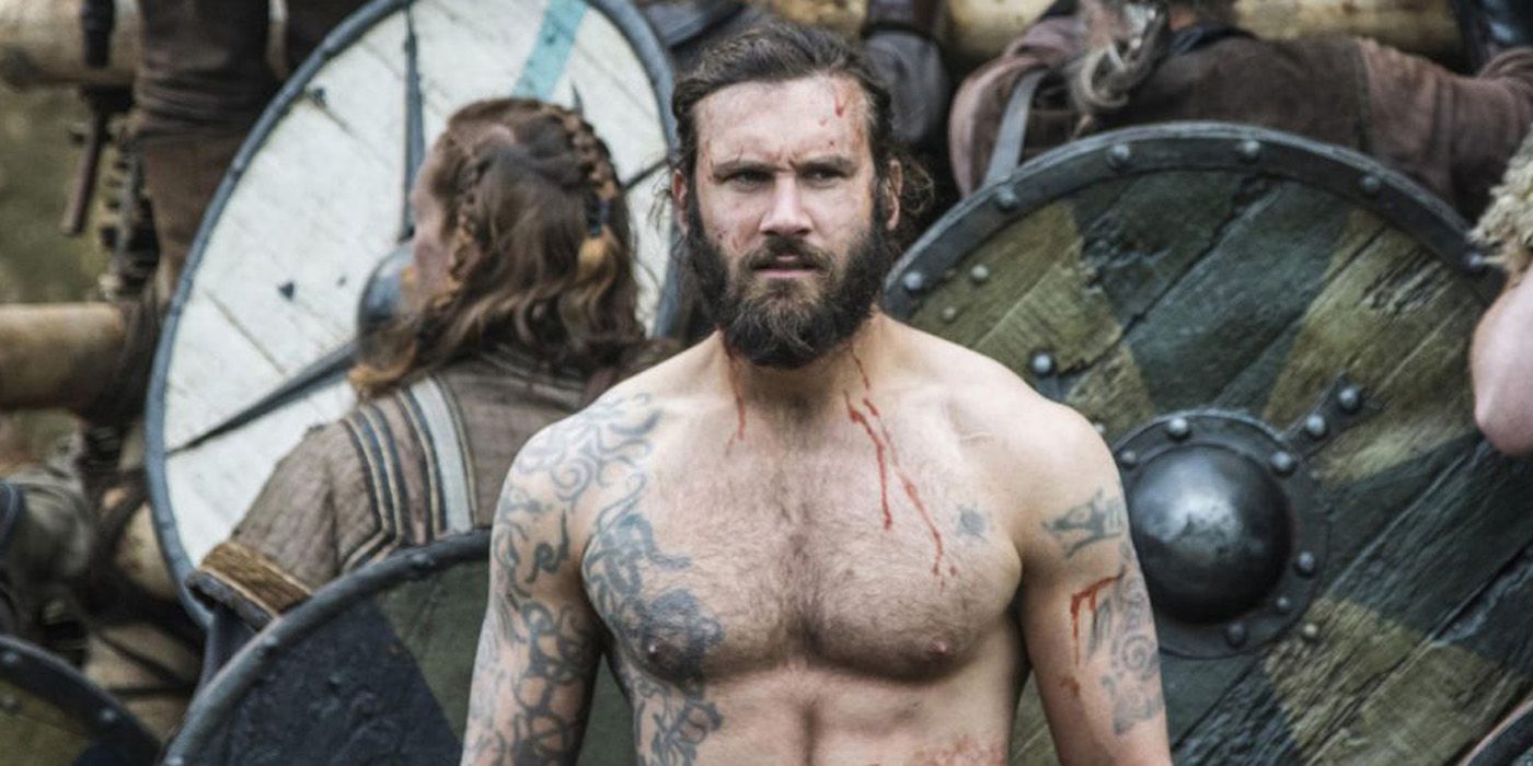 Rollo with no shirt on in Vikings