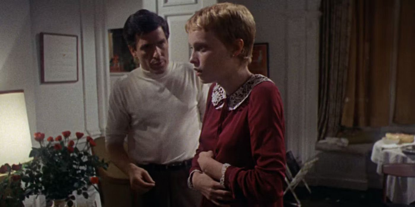 Rosemary holding her stomach in Rosemary's Baby