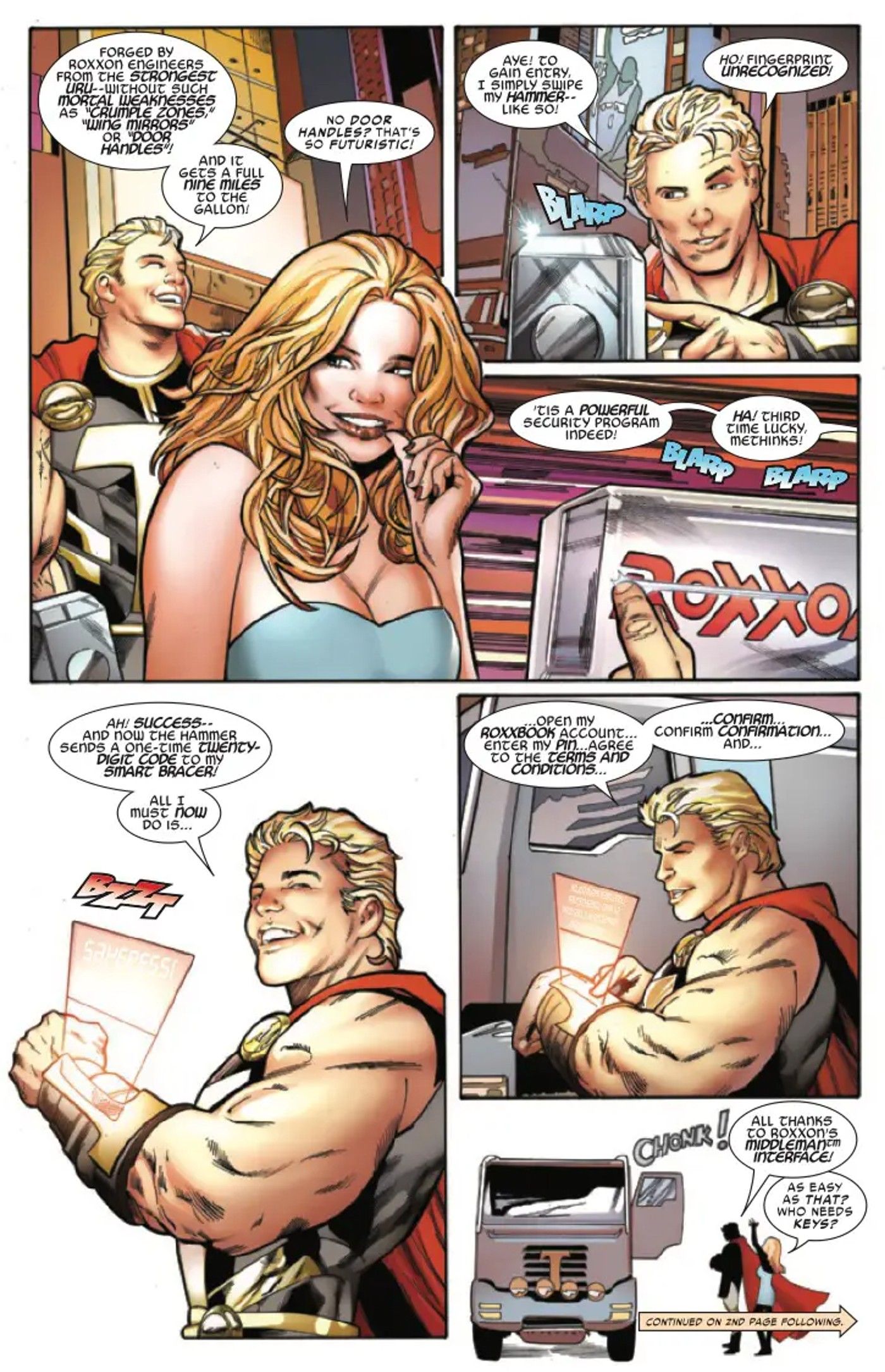 roxxon presents thor 1 preview, page 4, chad hammer thor reveals his new mjolnir hammer 2