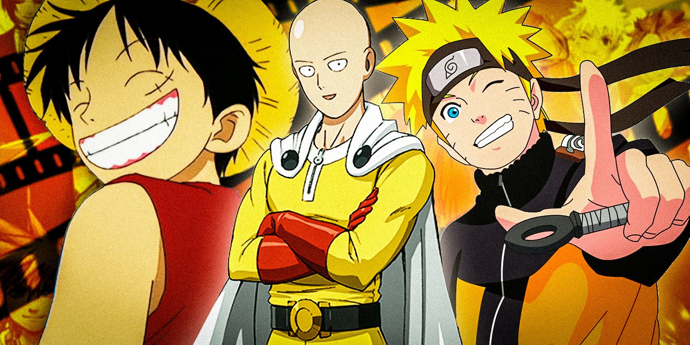 Luffy from One Piece, Saitama from One Punch Man, and Naruto from Naruto