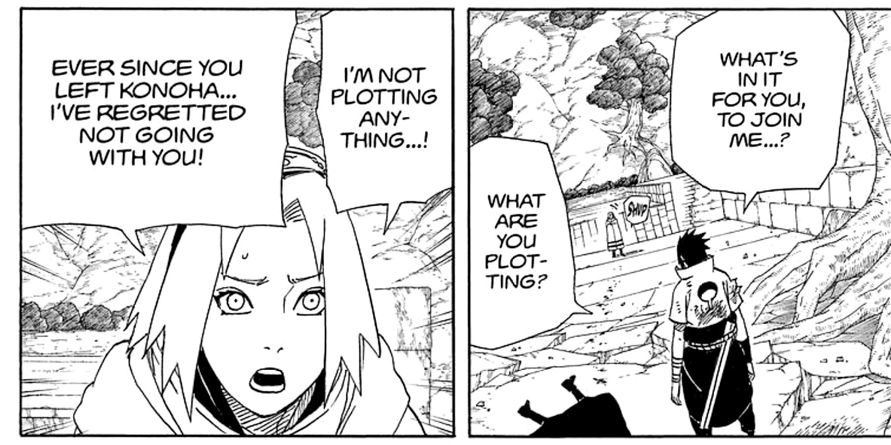 Sakura confronta Sasuke antes que ele invada a vila