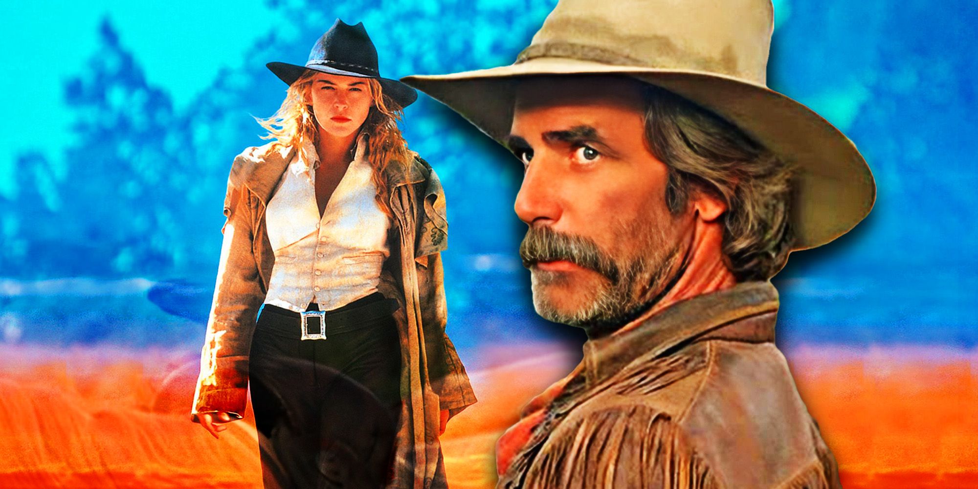 Sam Elliott and Sharon Stone from their westerns both titled The Quick and the Dead