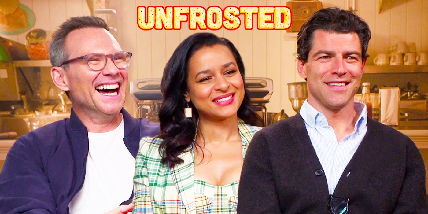 Edited image of Sarah Cooper, Christian Slater & Max Greenfield in Unfrosted interview