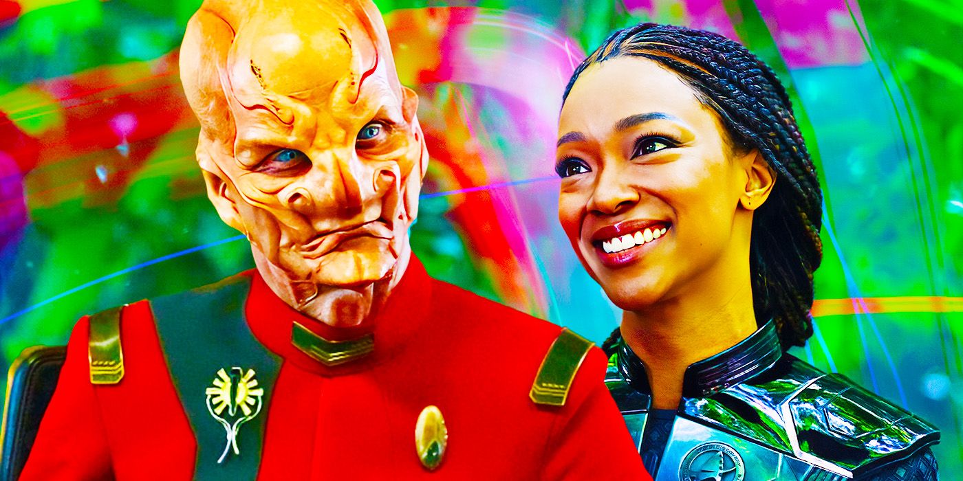 Star Trek Discovery. Sonequa Martin-Green as Captain Michael Burnham and Doug Jones as Commander Saru