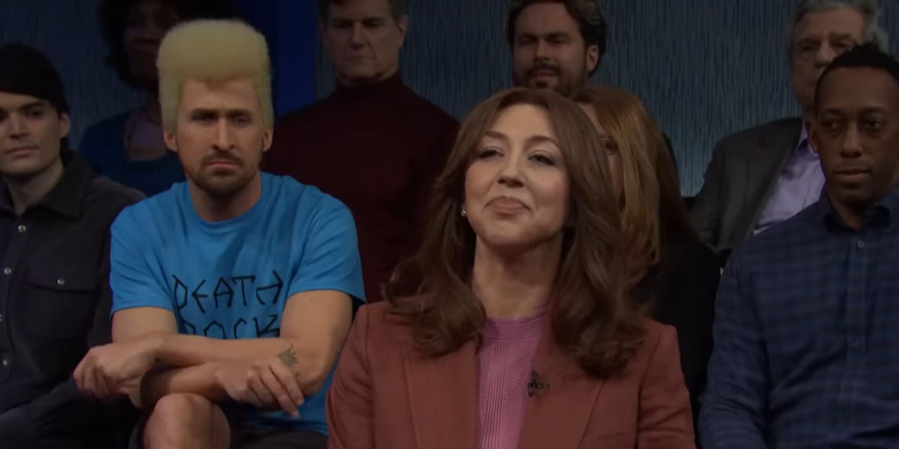 Saturday Night Live Beavis and Butthead Heidi Gardner with Ryan Gosling playing Beavis in the background 
