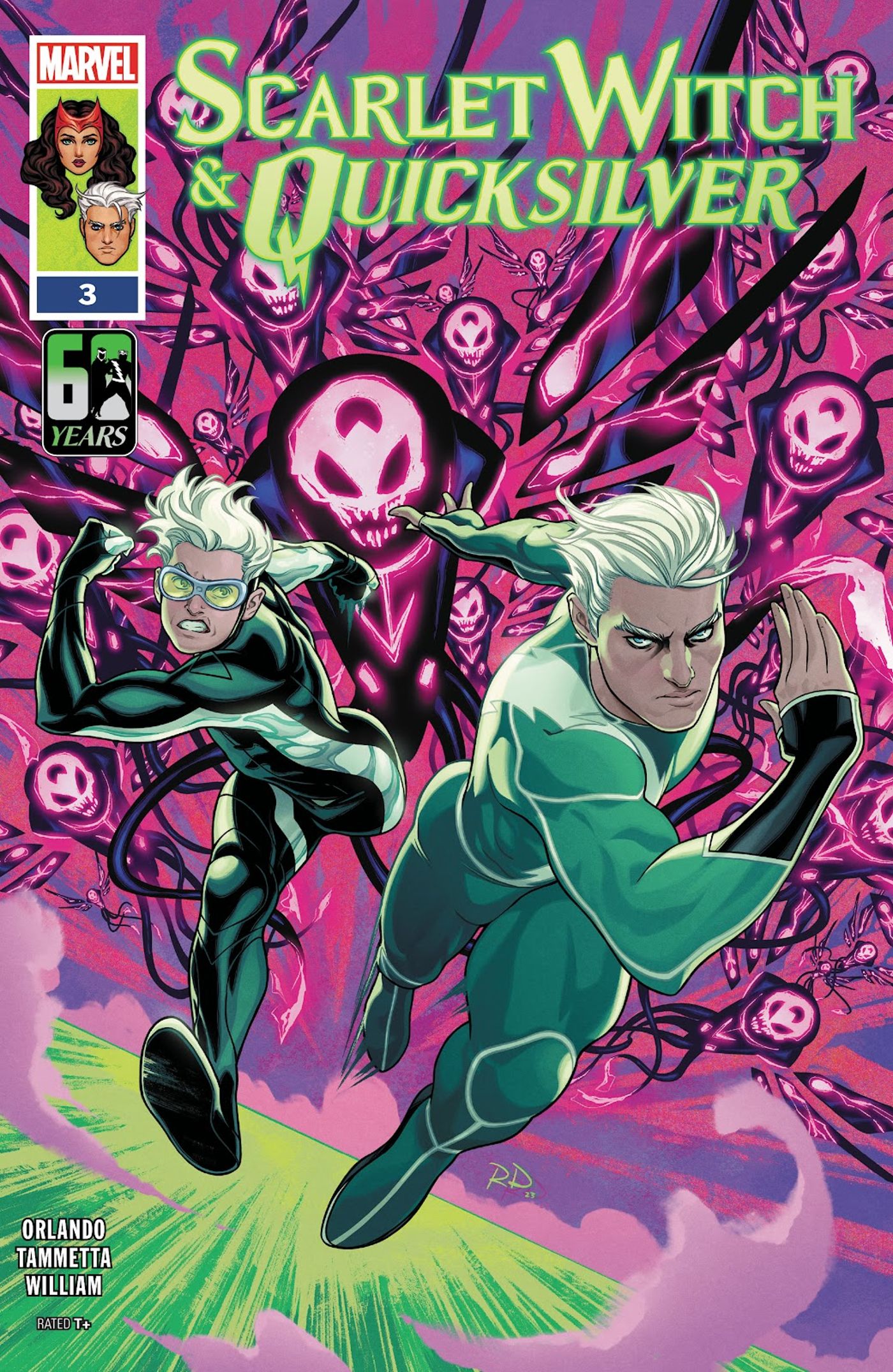 Scarlet Witch & Quicksilver #3 cover, Speed and Quicksilver outrun the Frightful Four Hundred. 