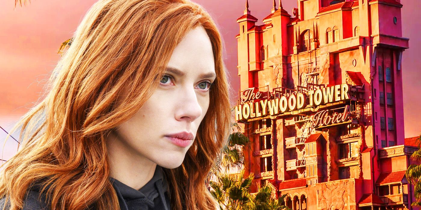Scarlett Johansson in Black Widow and the hollywood tower of terror