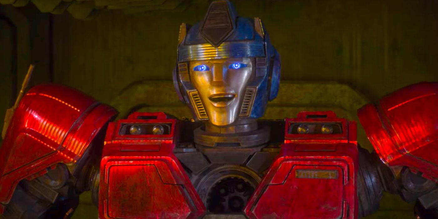 Optimus Prime smiling in Transformers One Trailer