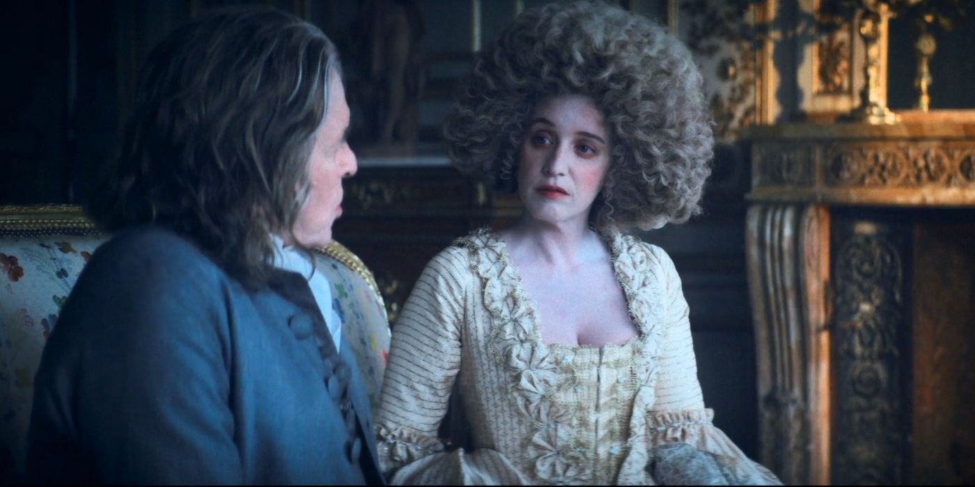 Ludivine Sagnier as Madame Brillon and Michael Douglas as Benjamin Franklin in Franklin
