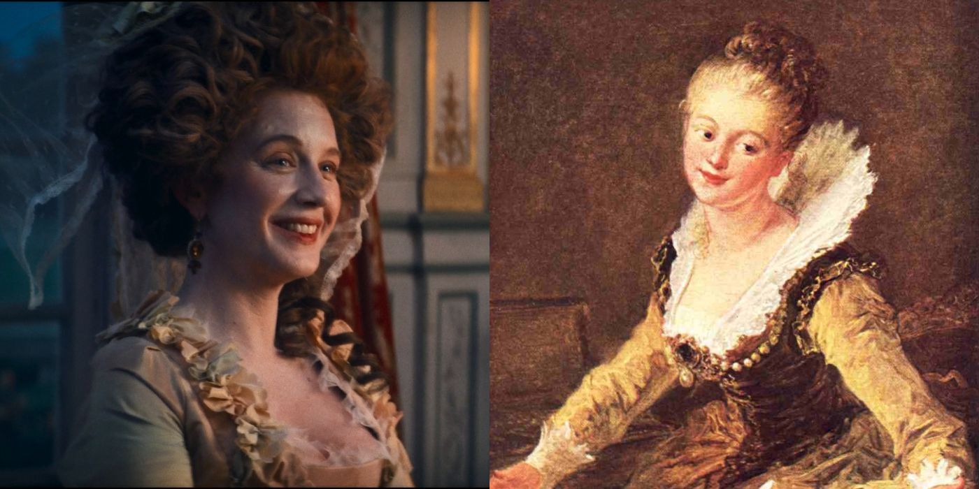 Ludivine Sagnier as Madame Brillon in Franklin side by side with the real Madame Brillon