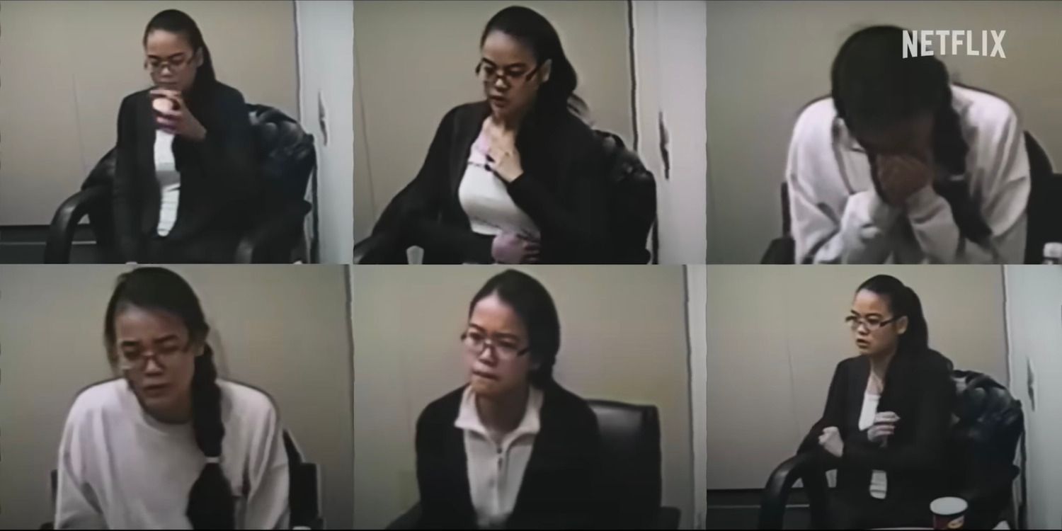 Various pictures of Jennifer Pan being interrogated by the police in What Jennifer Did.