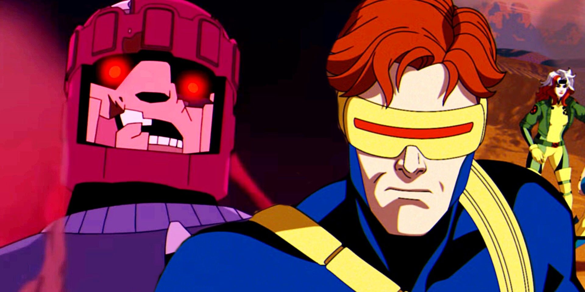 Sentinels in X-Men '97 next to Cyclops and Rogue