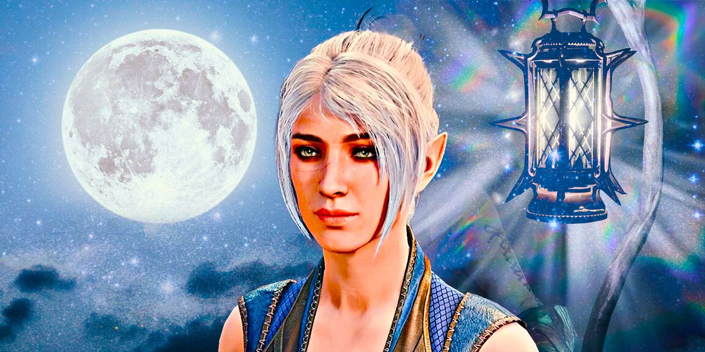 Shadowheart with white hair and the moon