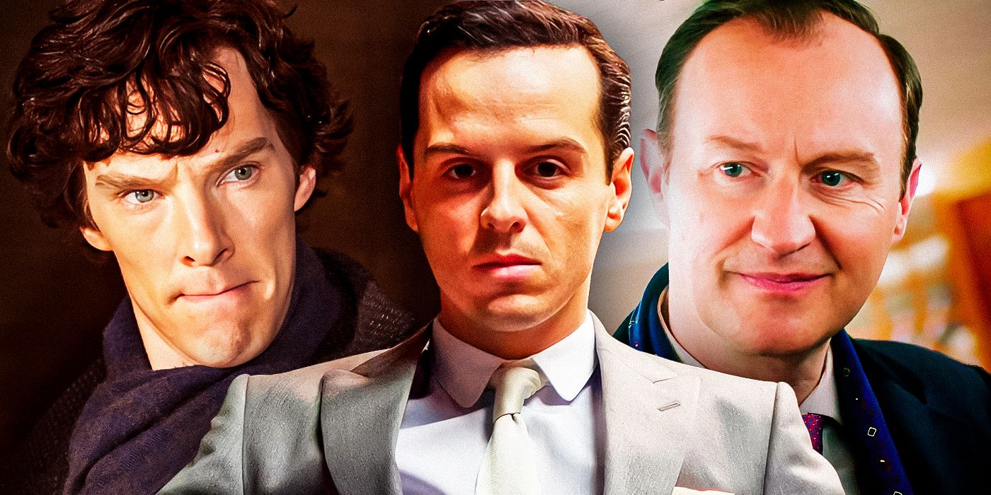 Sherlock Benedict Cumberbatch as Sherlock Holmes with Andrew Scott as Moriarty and Mark Gatiss as Mycroft