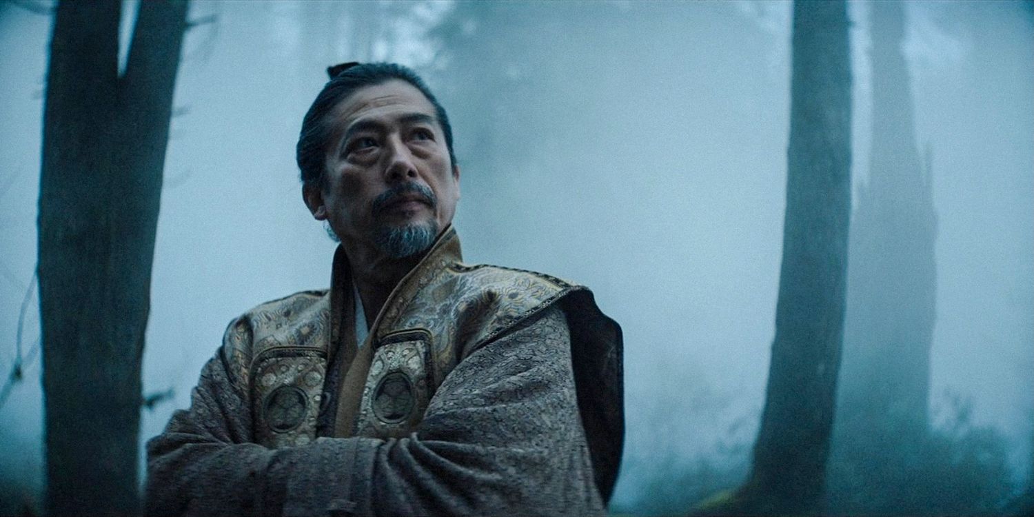 Toragana pensive in the midst of a misty forest in Shogun season 1 ep 7