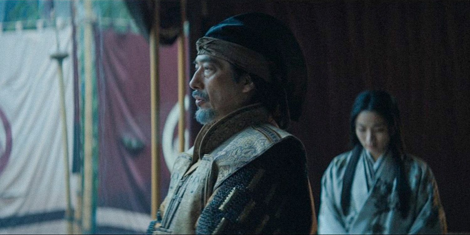 Toragana looking pensive with Mariko in the background, looking regretful in Shogun season 1 ep 7