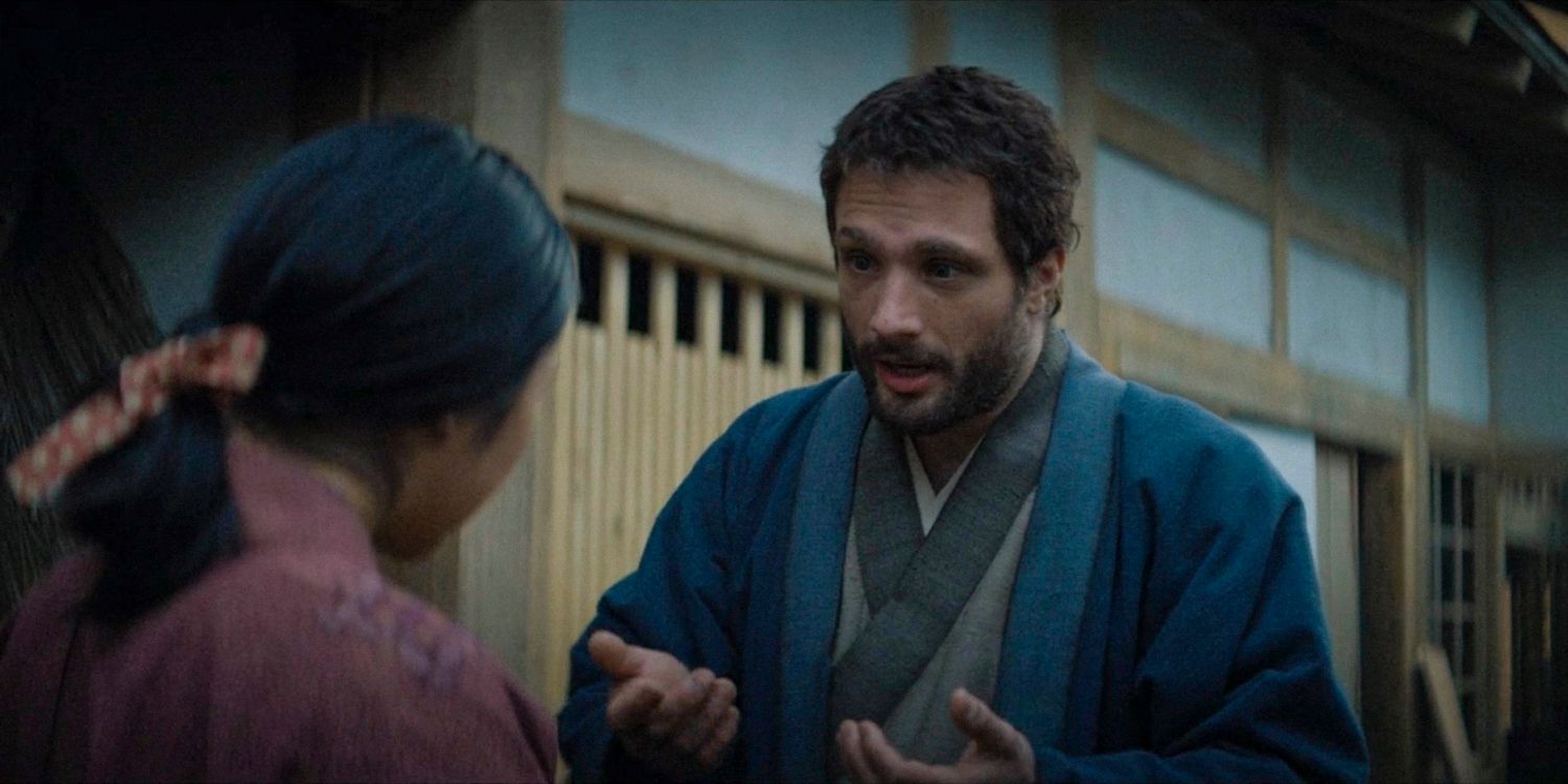 Blackthorne trying to communicate with a Japanese woman in Shogun season 1 ep 8