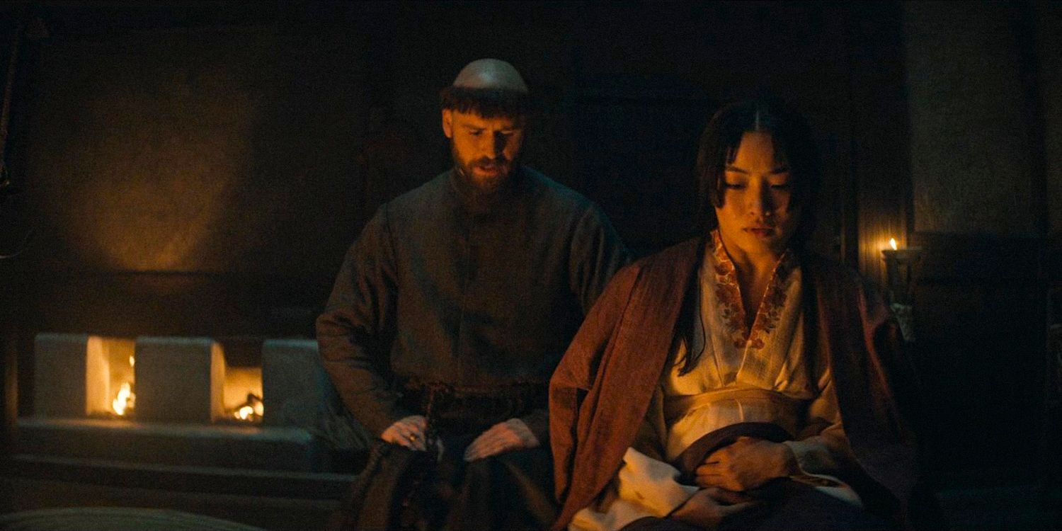 A pregnant young Mariko meets Priest Alvito for the first time in Shogun season 1 Ep 9 