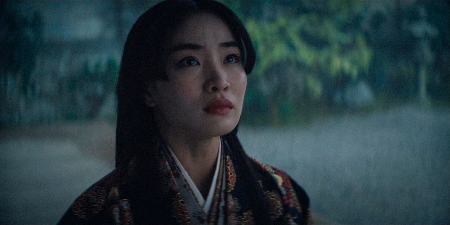 Mariko segurando as lágrimas nos olhos na 1ª temporada de Shogun, episódio 9 