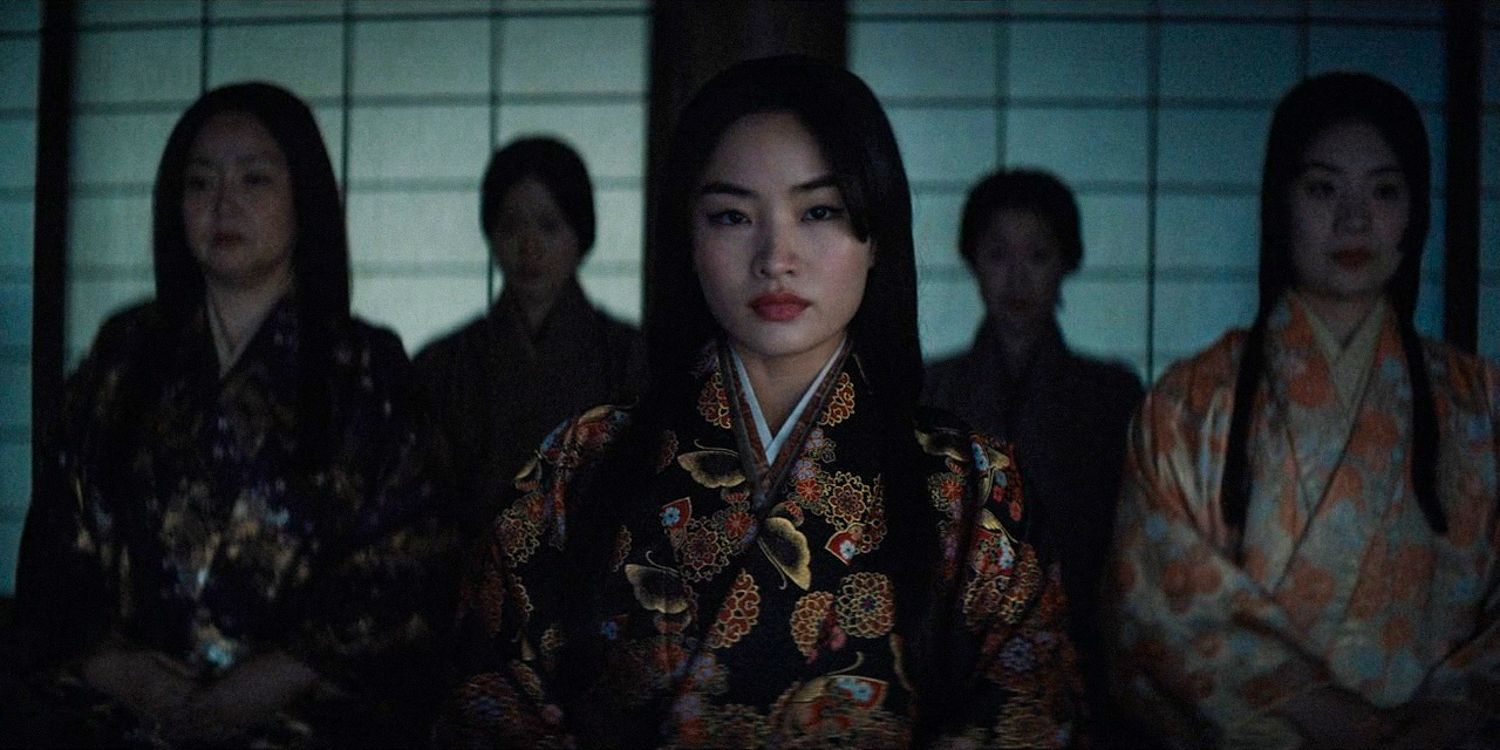 Mariko escoltada por Kiri e Shizu no Shogun temporada 1, episódio 9 