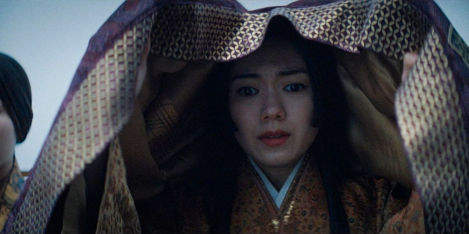 Lady Ochiba with a fearful expression in Shogun season 1 Ep 9 
