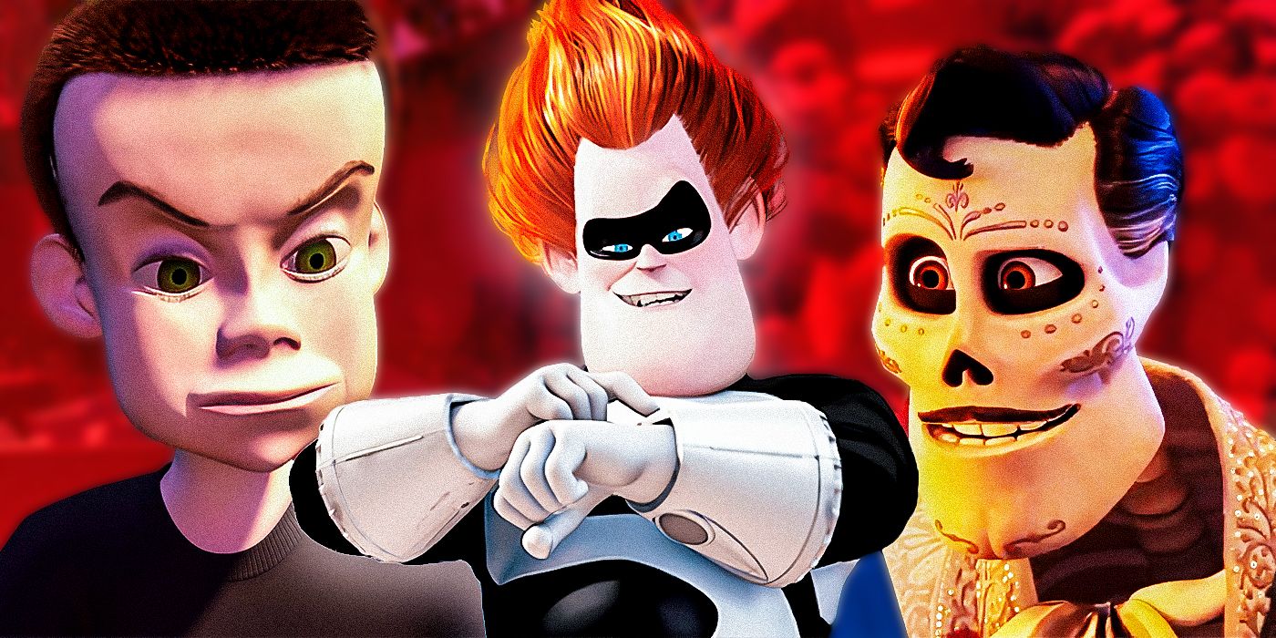 Custom image of (left to right) Sid (Toy Story), Syndrome (The Incredibles), and Ernesto de la Cruz (Coco). 
