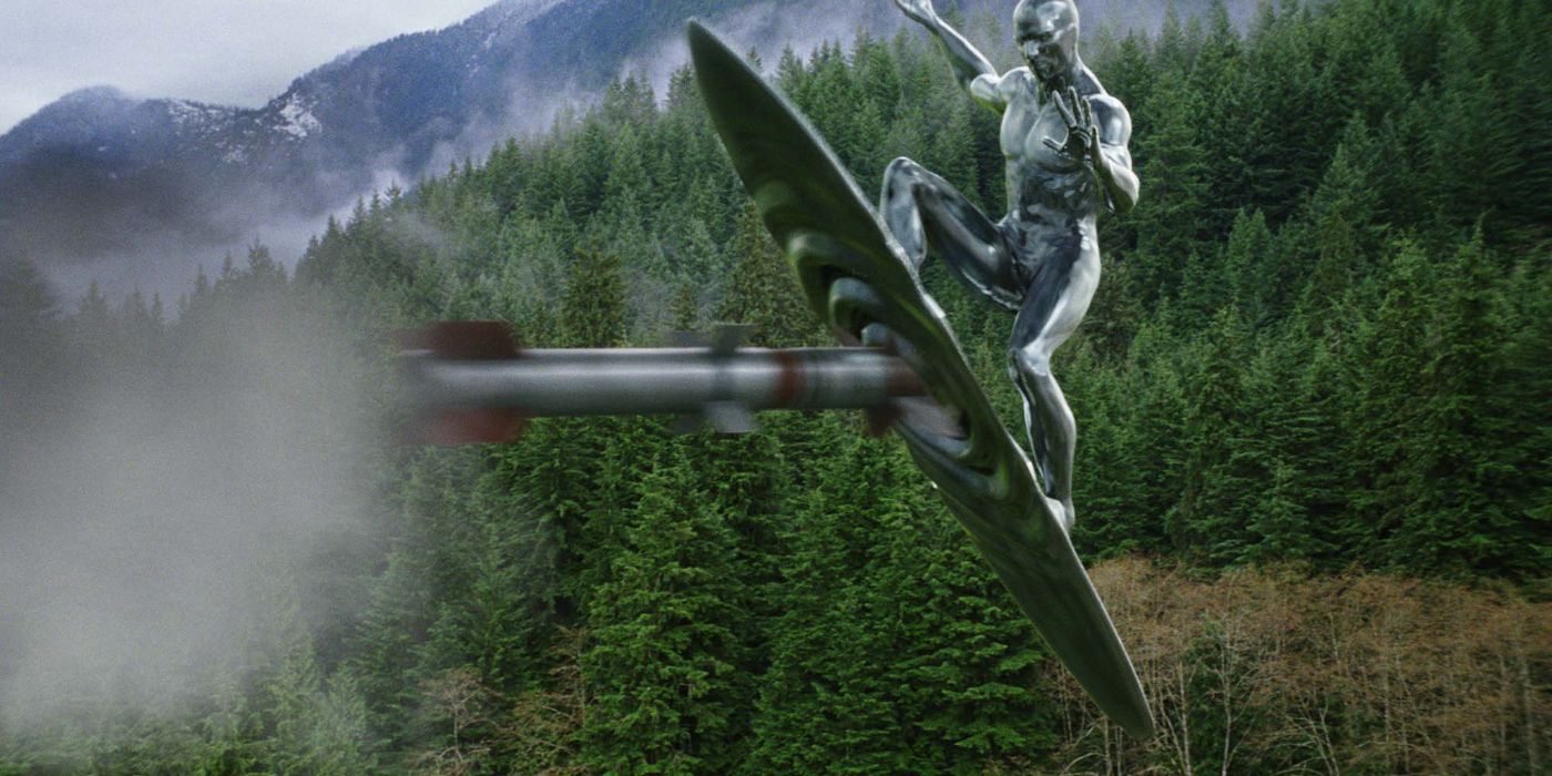 Silver Surfer absorbs a missile with his board in Fantastic Four Rise of the Silver Surfer (1)