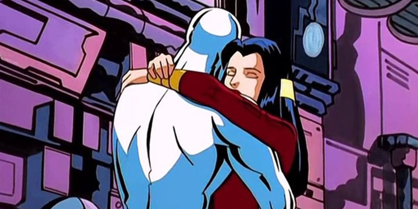 Silver Surfer hugs Shalla-Bal in the Marvel Animated Universe