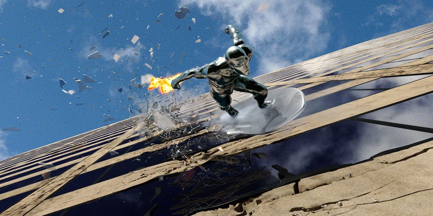 Silver Surfer destroying a building in Rise of the Silver Surfer