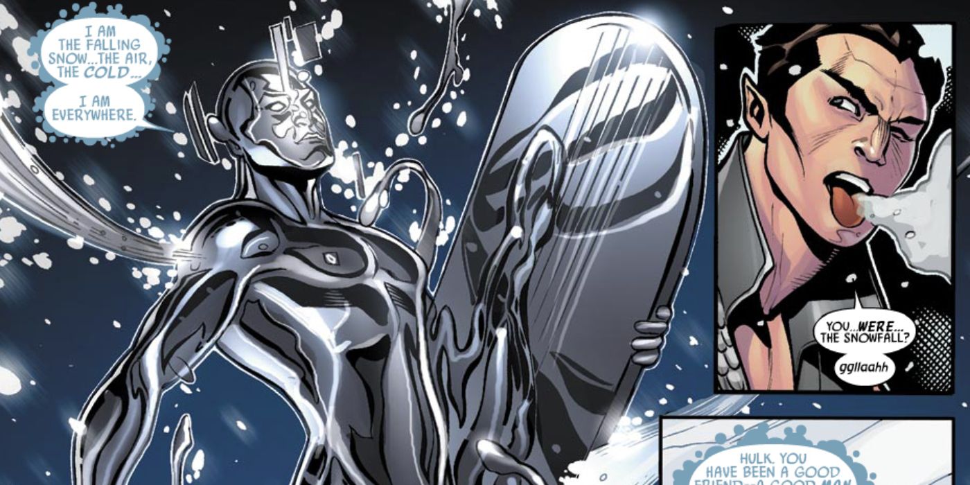 Silver Surfer reforming from snow