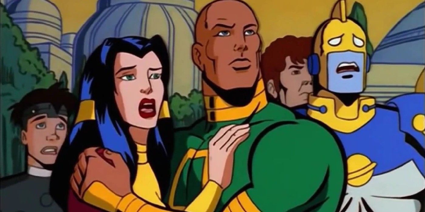 silver surfer the animated series, the origins of the silver surfer part 1, Norrin Radd and Shalla-Bal looking up at Galactus scared