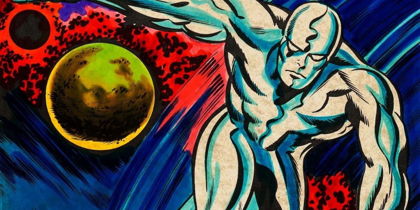 Silver Surfer traveling between planets