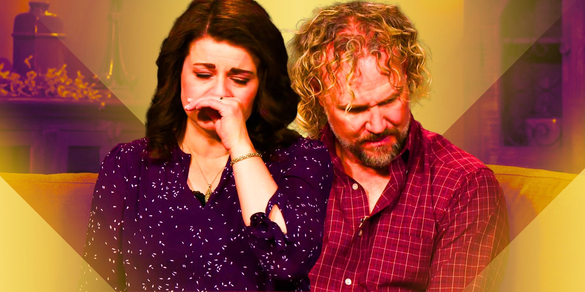  Sister Wives Robyn & Kody crying and sad yellow filtered background