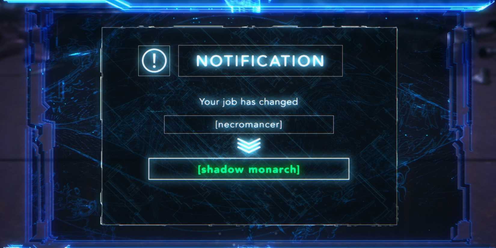 Solo Leveling Sung Jinwoo has a job change from necromancer to shadow monarch.