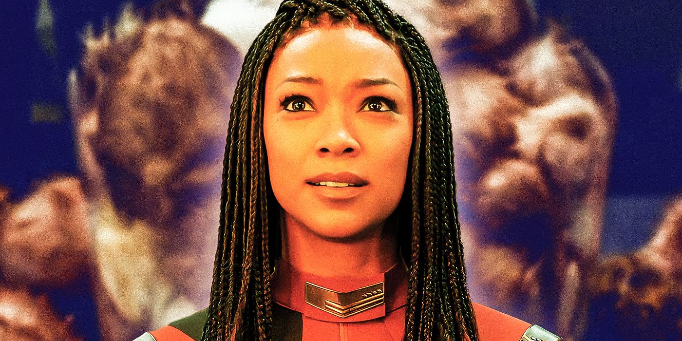 Sonequa Martin-Green as Captain Burnham in front of Tribbles in Star Trek: Discovery