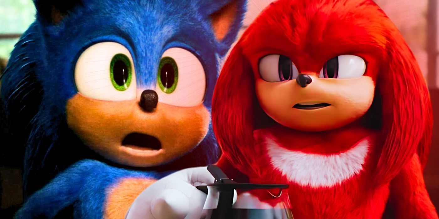 Sonic looking shocked next to Knuckles as seen in the Knuckles show (2024)