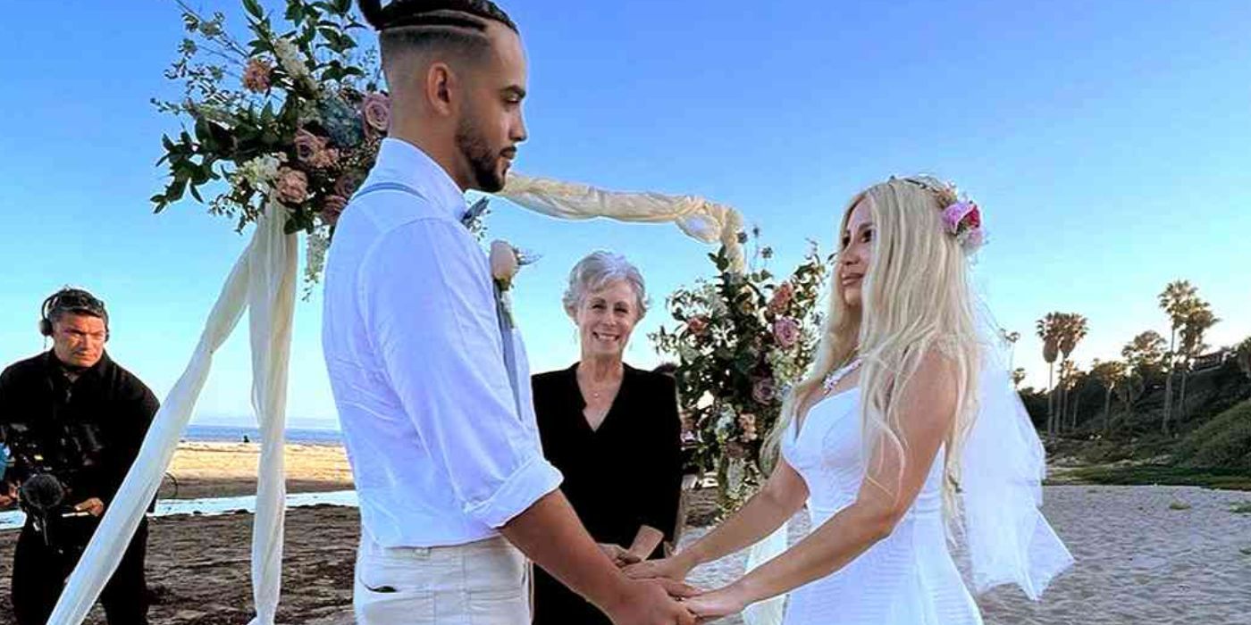 Sophie Sierra In 90 Day Fiance with Rob Warne on wedding day in white