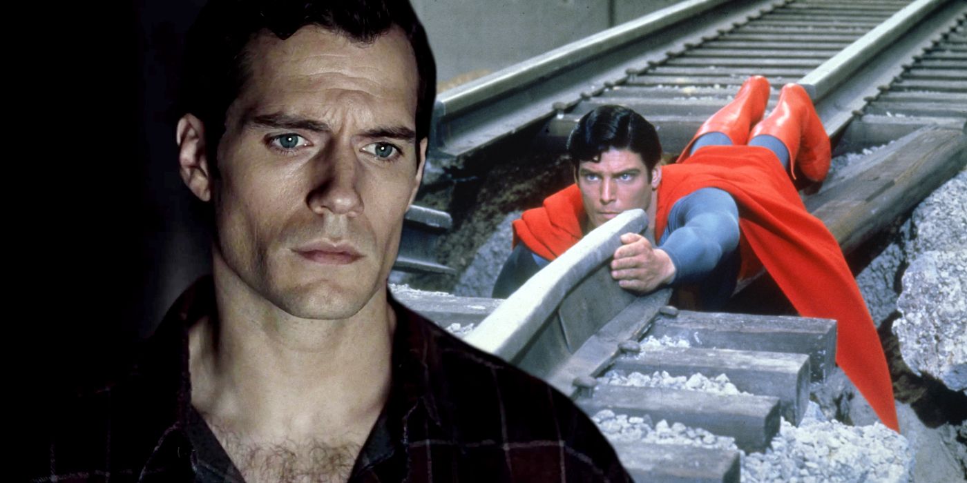 Split image of Henry Cavill as Superman In Zack Snyder's Justice League and Christopher Reeve as SUperman in the original movie