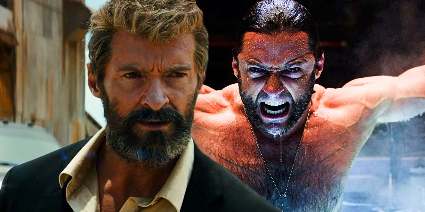 Split image of Hugh Jackman Wolverine in Logan and X-Men Origins Wolverine