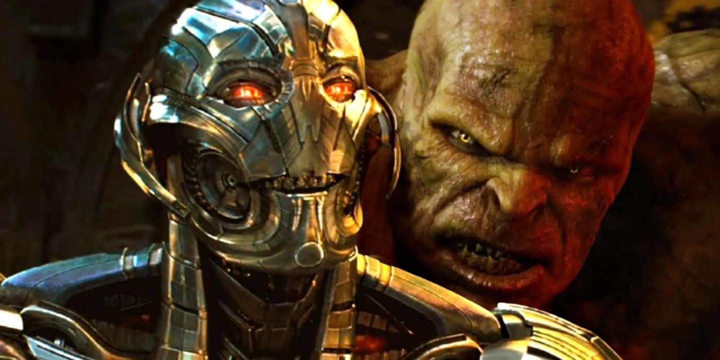 Split image of Ultron smiling with teeth and Abomination scowling in the MCU