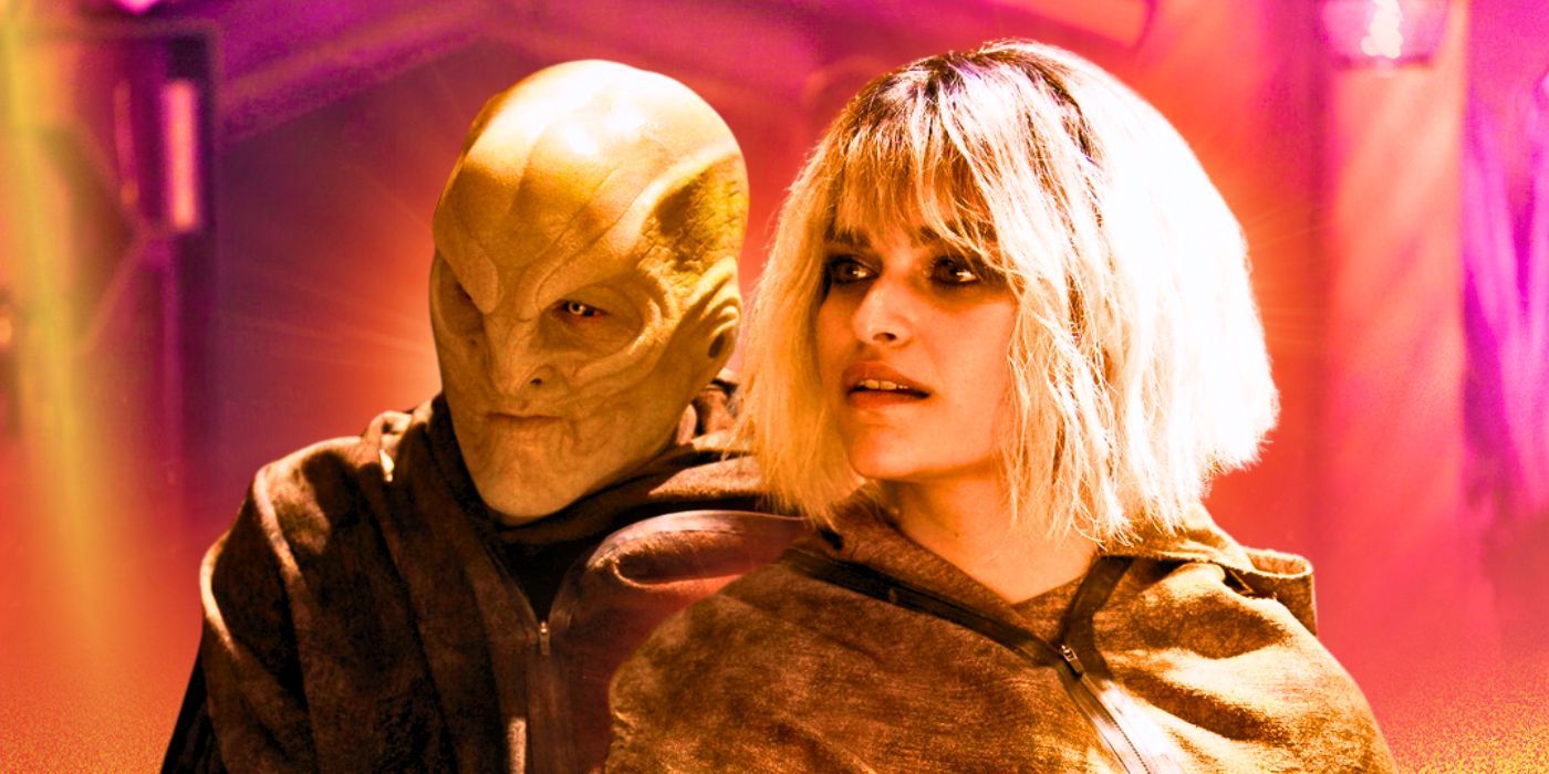 Star Trek Discovery, Season 5. Elias Toufexis as Lak and Eve Harlow as Moll.