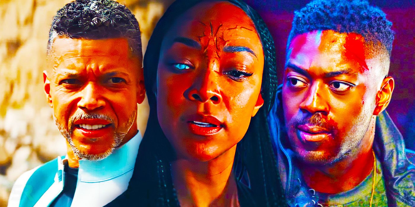 Dr. Culber, an infected Captain Burnham, and Cleveland Booker in Star Trek Discovery