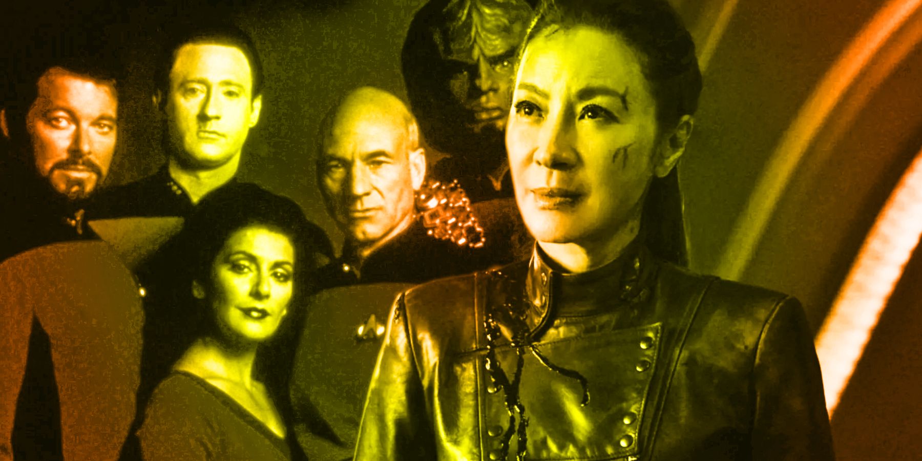 Jonathan Frakes, Brent Spiner, Marina Sirtis, Patrick Stewart, Michael Dorn and Michelle Yeoh in Star Trek